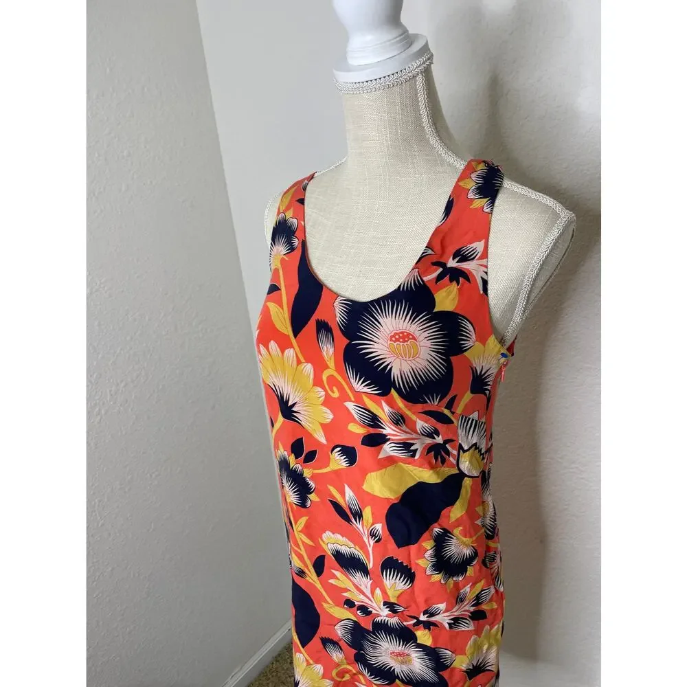 J Crew Womens Coral Floral Printed Twist Back Lined Silk Dress Size 0